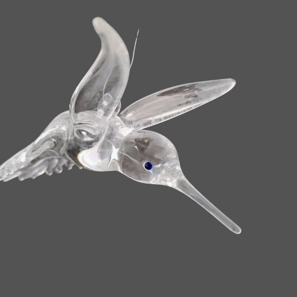 Vintage Clear Crystal Glass HUMMINGBIRD Ornament, Blue Eye Bird Sun Catcher - Picture 6 of 13
